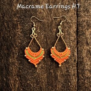 Handcrafted Orange Macrame Earrings